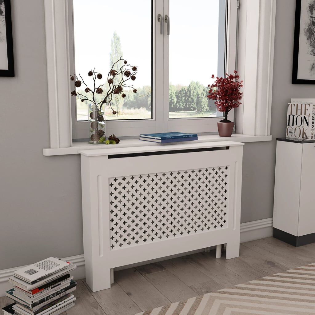 Cache-radiateur en MDF à motif croisé avec étagère – 5 coloris, 5 tailles
