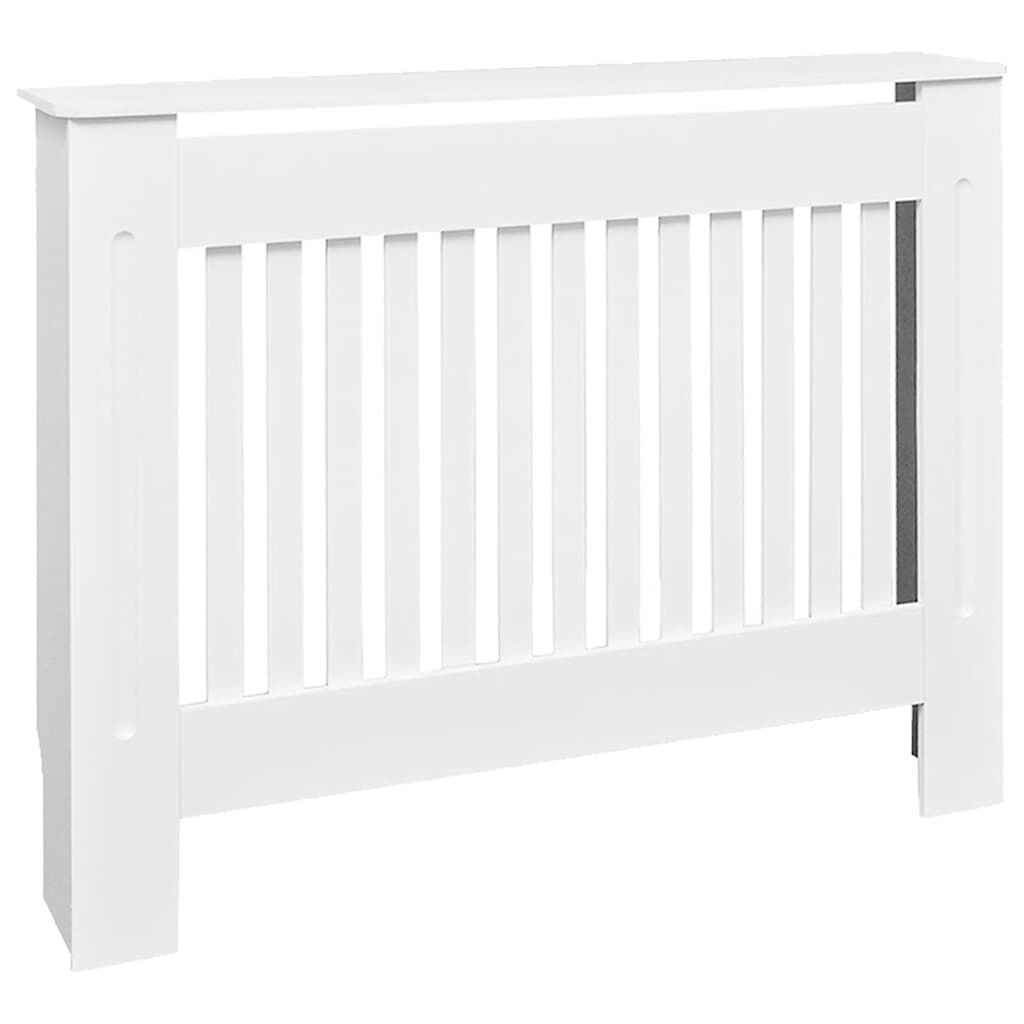 Cache-radiateur en bois à lattes verticales avec étagère