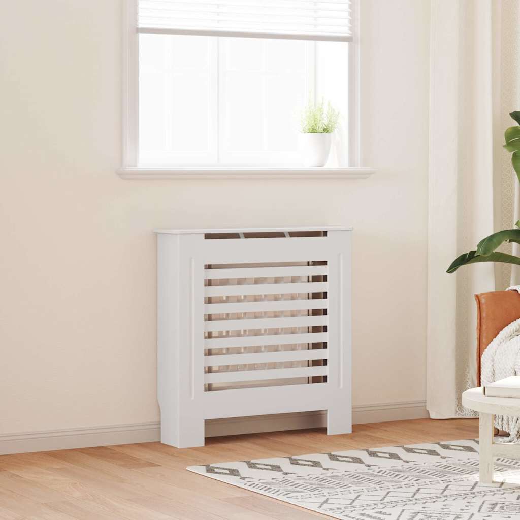 Cache-radiateur en MDF à lattes horizontales avec étagère