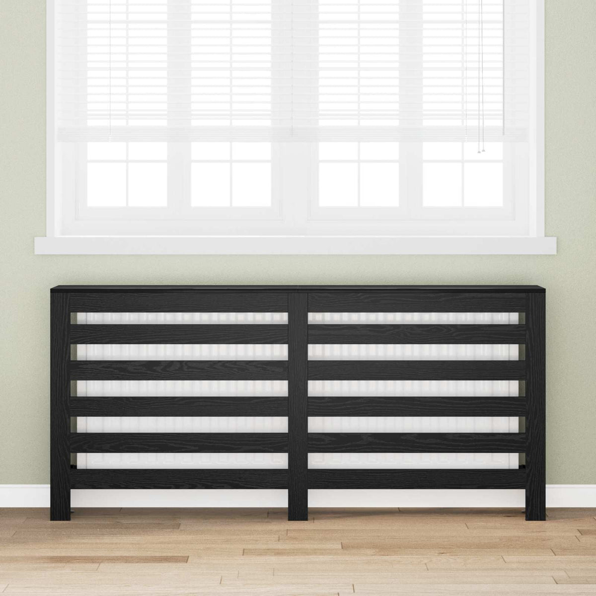 Cache-radiateur en bois à lattes horizontales ou verticales avec étagère – 10 finitions