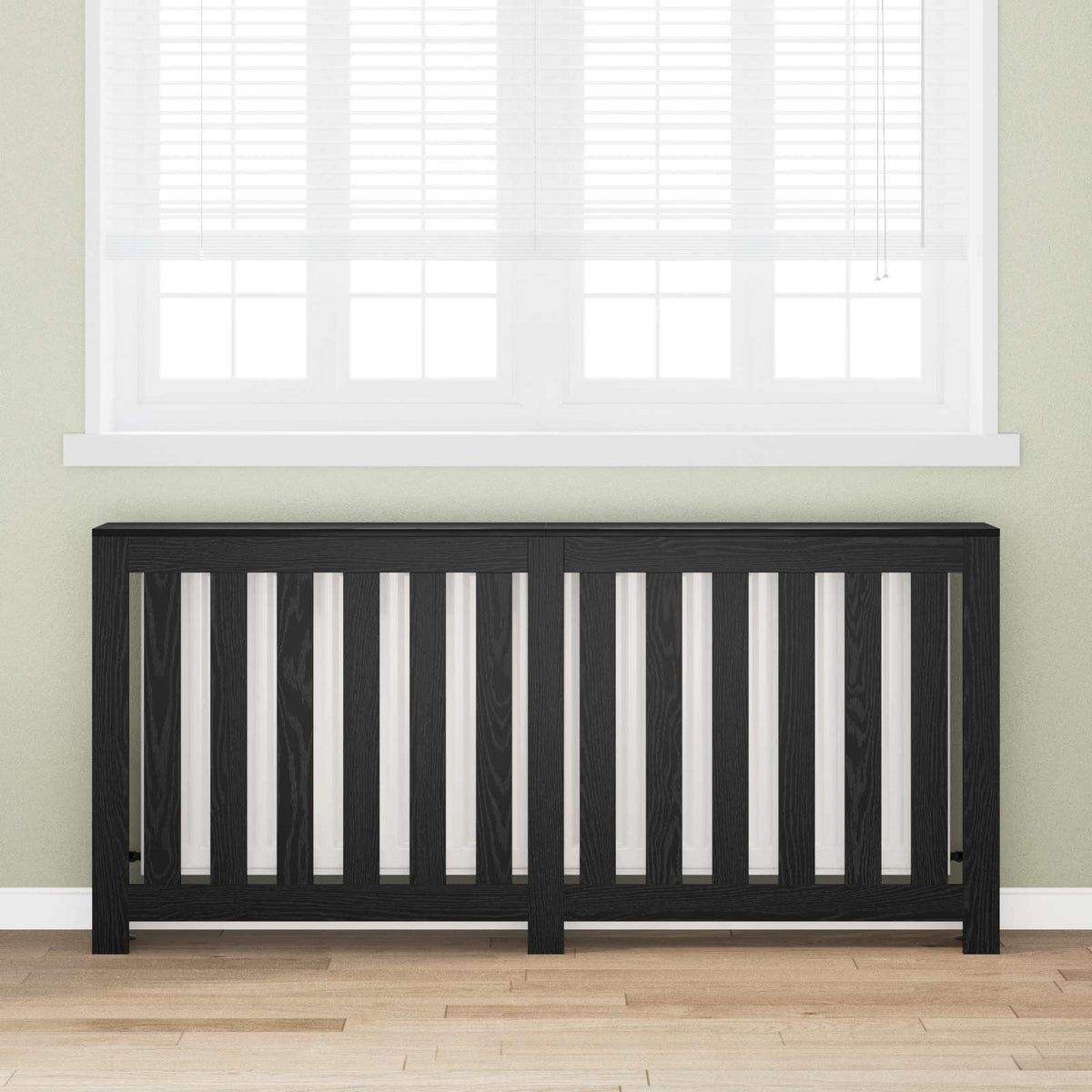 Cache-radiateur en bois à lattes horizontales ou verticales avec étagère – 10 finitions