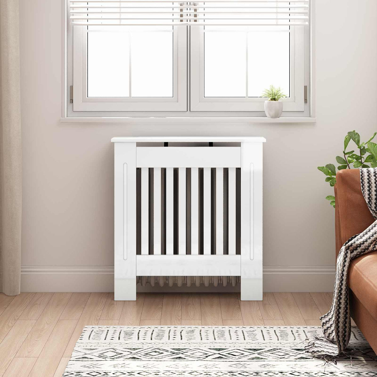 Cache-radiateur en bois à lattes avec étagère – 13 coloris, 5 tailles