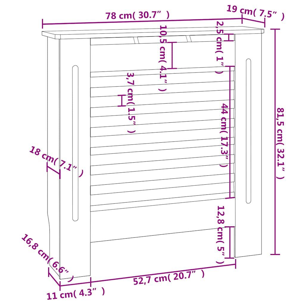 Cache-radiateur en MDF à lattes horizontales avec étagère