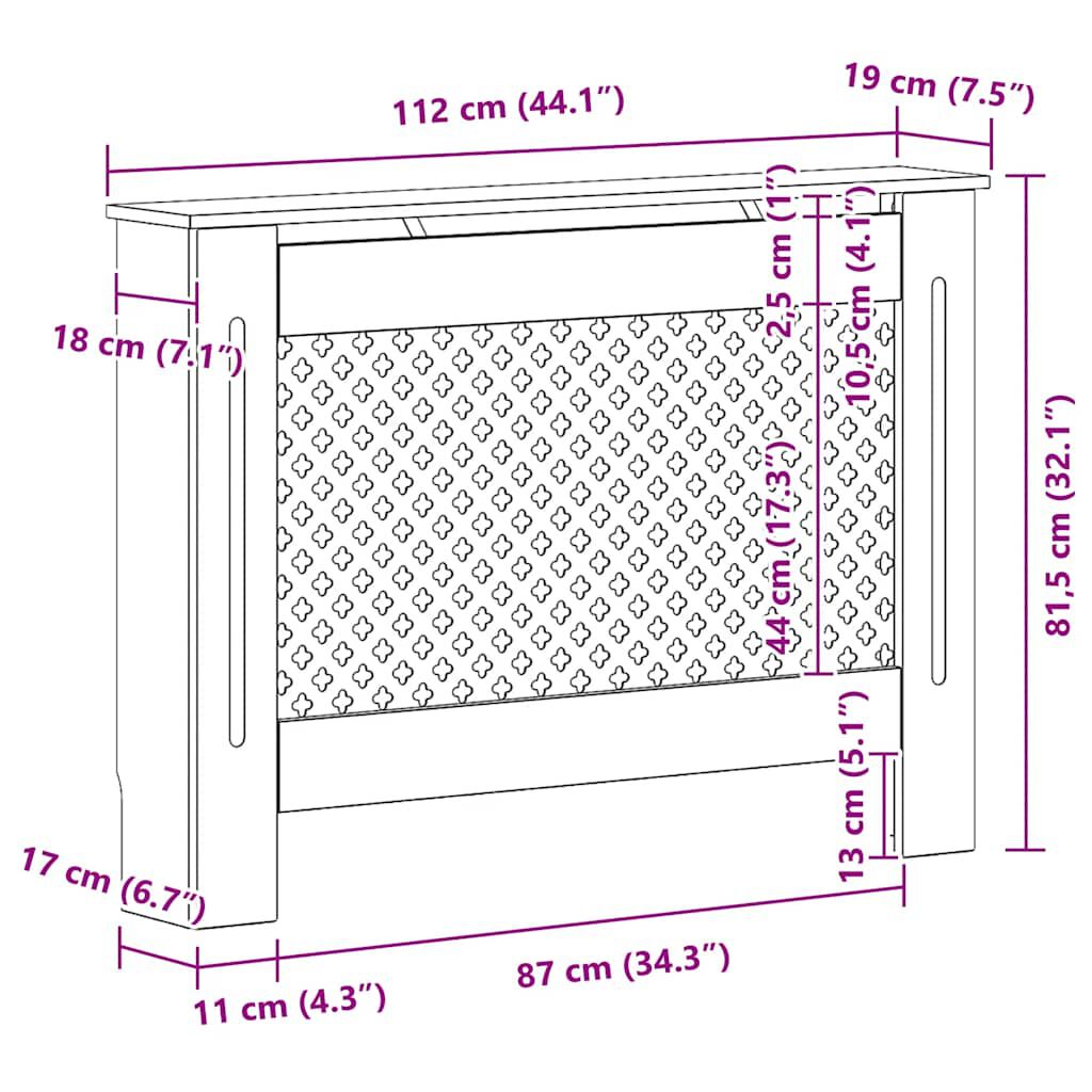 Cache-radiateur en MDF à motif croisé avec étagère – 5 coloris, 5 tailles